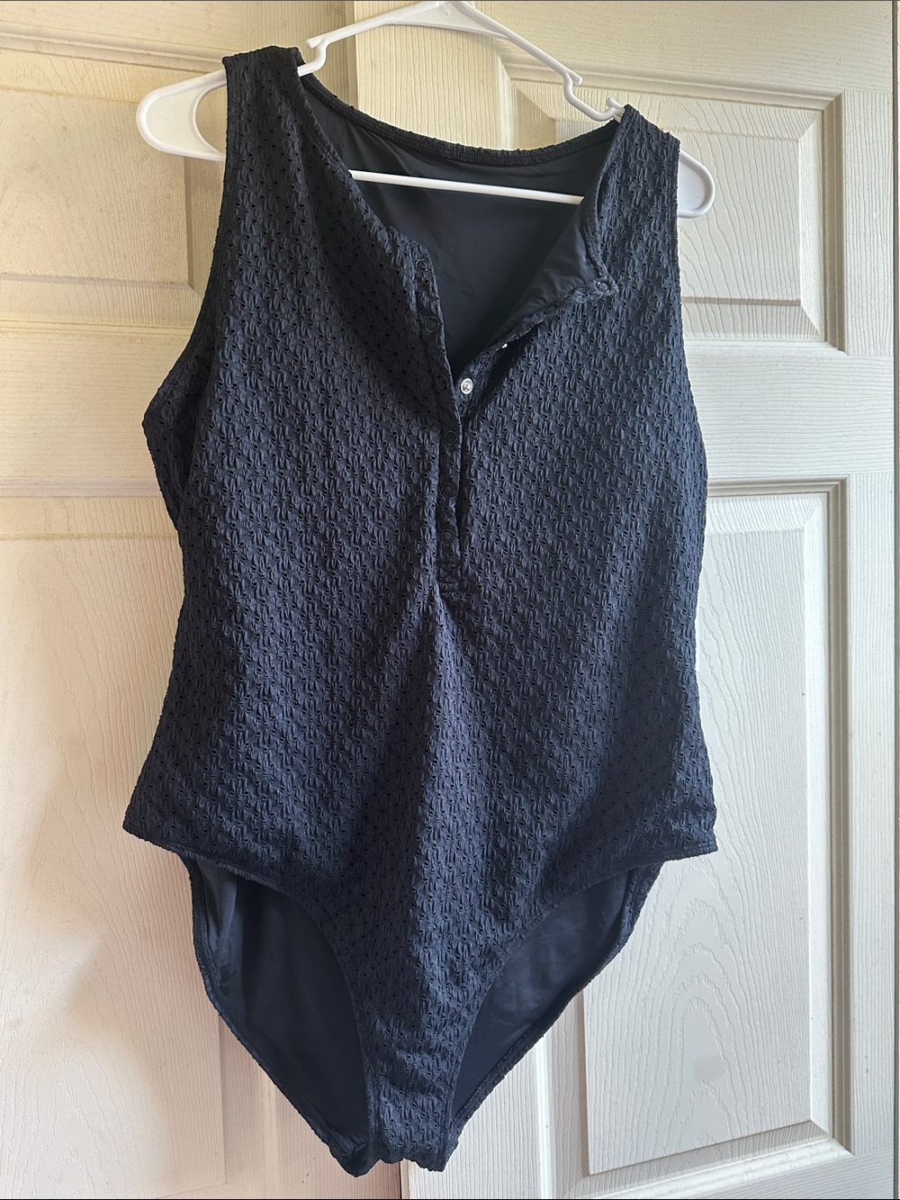 Andie Black Textured Snap-Front One-Piece Swimsuit